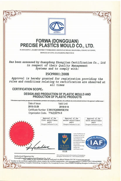 Çin FORWA PRECISE PLASTIC MOULD CO.,LTD. Sertifikalar